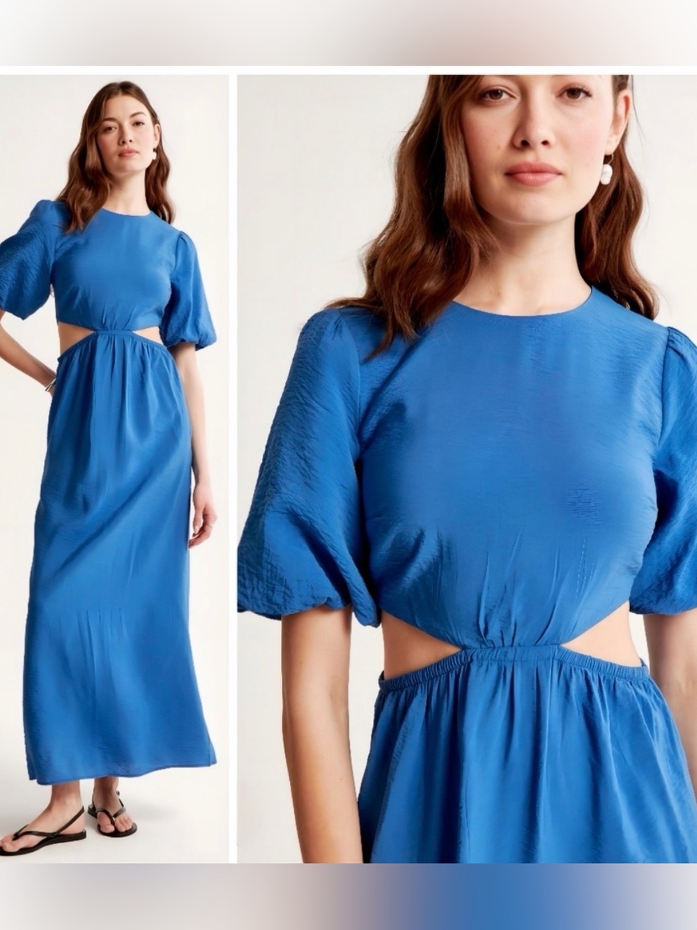 Abercrombie & Fitch Royal Blue Puff-Sleeve Cutout Maxi Dress
